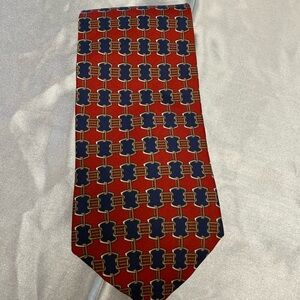 Bert Pulitzer Red and Blue Chain Geometric Pattern Men's Tie All Silk